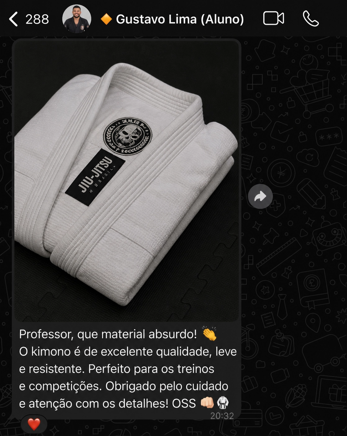 Depoimento Gustavo Lima — material de excelente qualidade, kimono leve e resistente