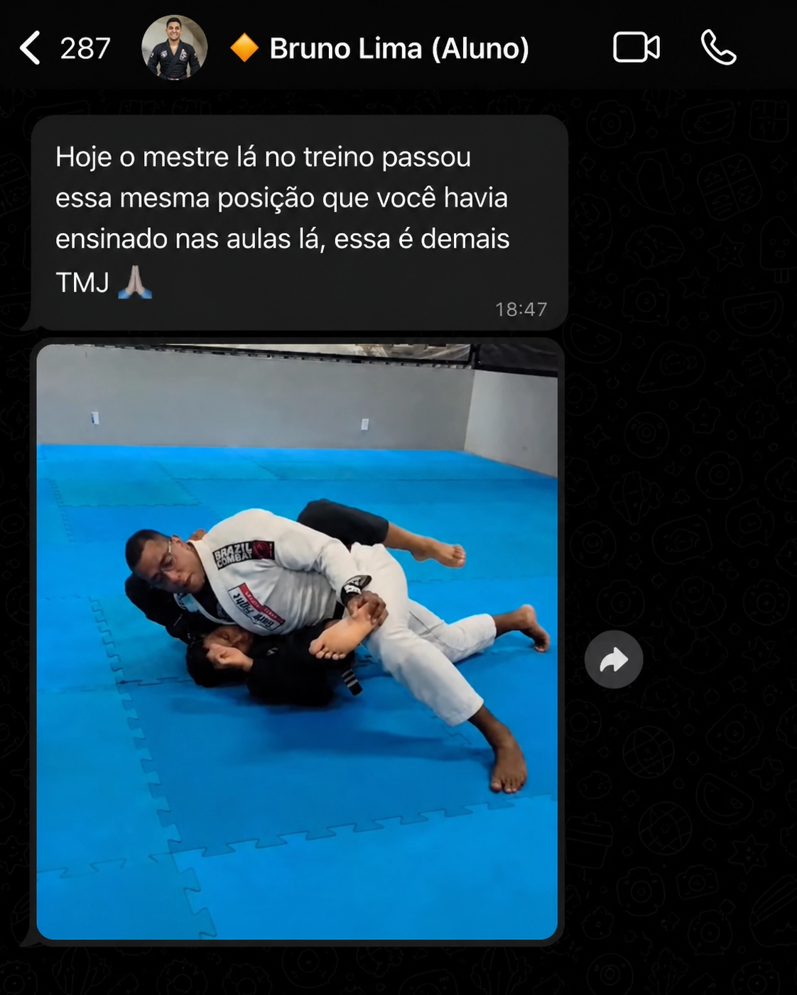Depoimento Bruno Lima — mestre passou a mesma posicao ensinada nas aulas